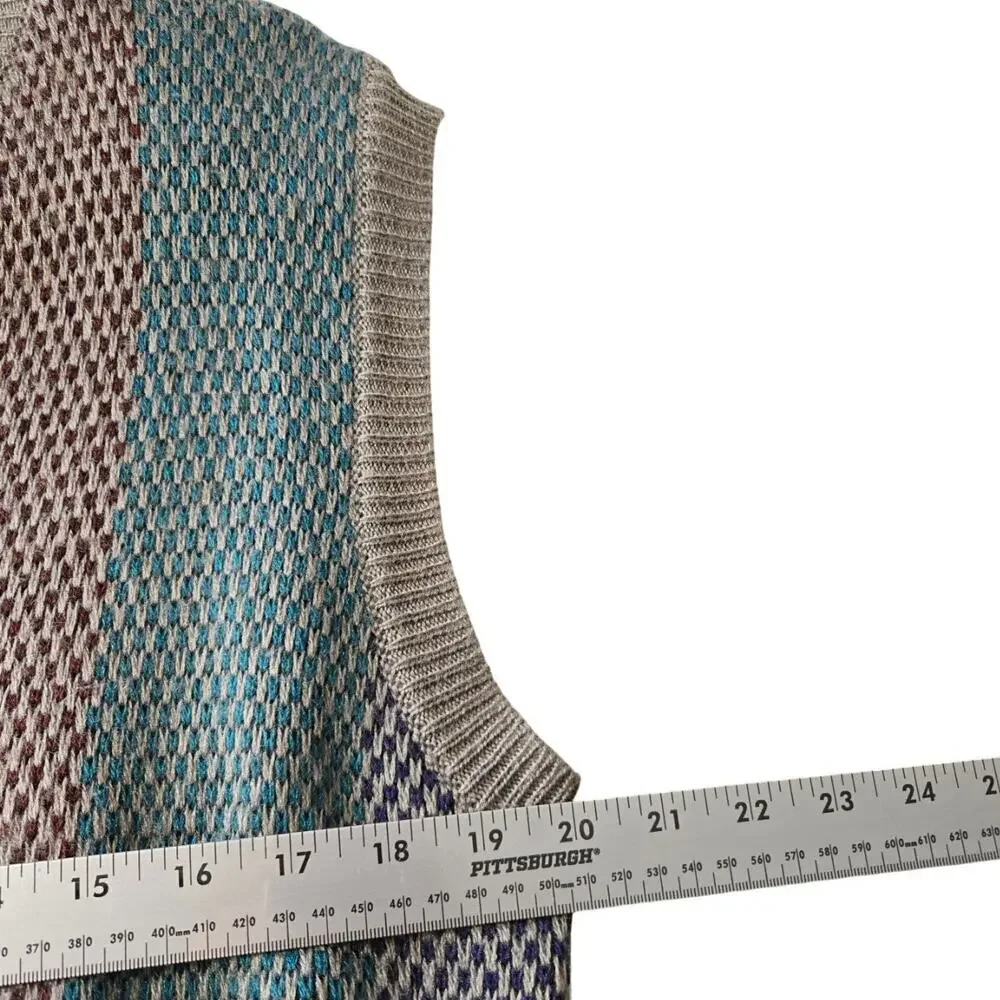 Vintage Earthy GrandpaCore Striped V‑Neck Sweater Vest Wool‑Blend Size Large